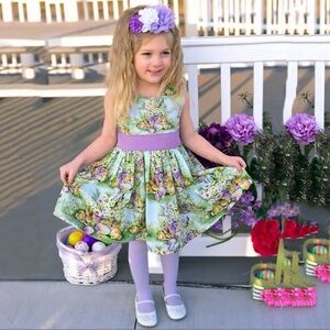 Toddler Girls Sleeveless Easter Dress - Flowers and Bunnies Print, Size 18-24m